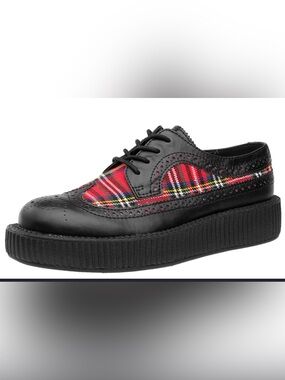 T.U.K. Black and Plaid Wingtip Creepers